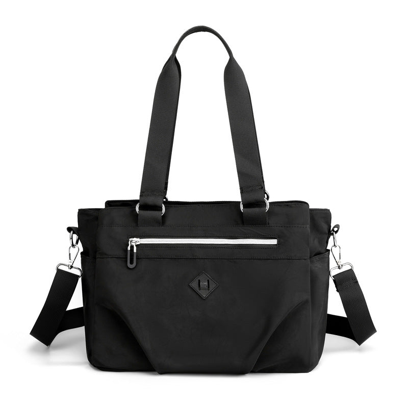 Black Versatile Water-Repellent Nylon Tote Bag - Lightweight Multi-Pocket Shoulder & Crossbody Handbag