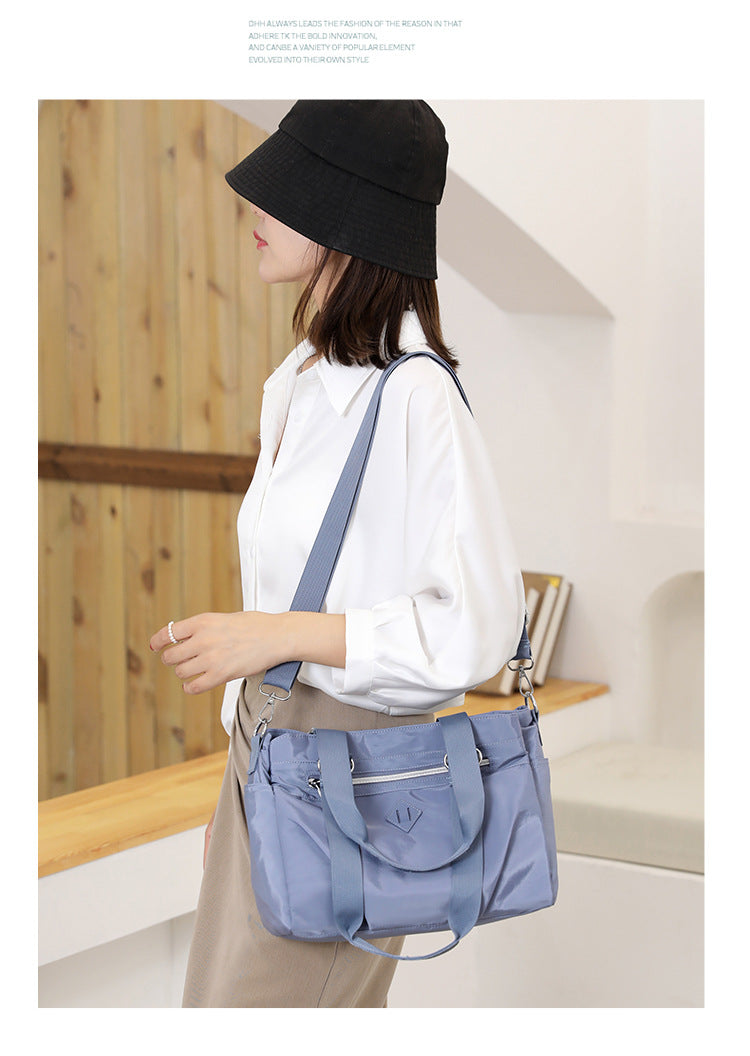 Black Versatile Water-Repellent Nylon Tote Bag - Lightweight Multi-Pocket Shoulder & Crossbody Handbag