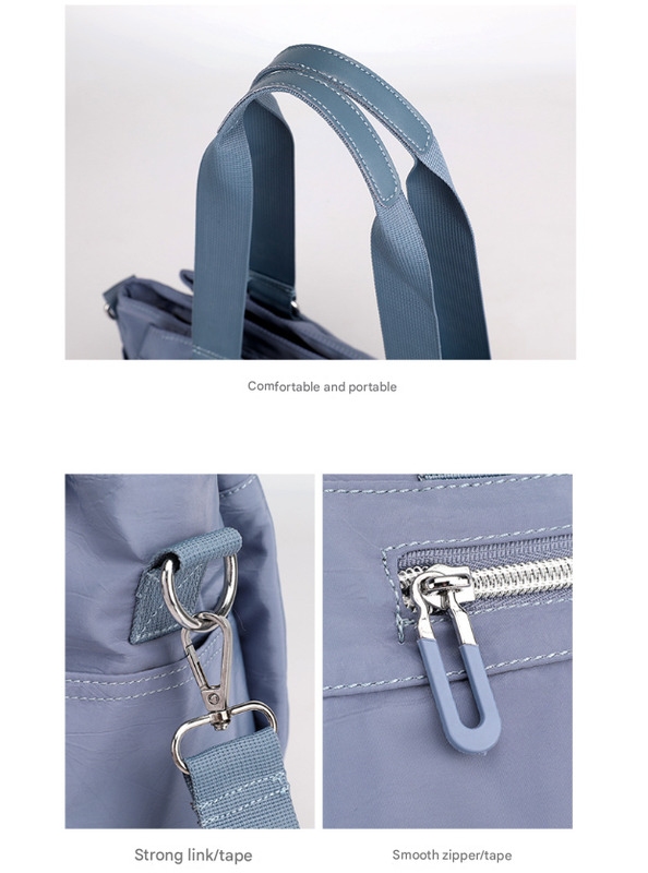 Grey Versatile Water-Repellent Nylon Tote Bag - Lightweight Multi-Pocket Shoulder & Crossbody Handbag