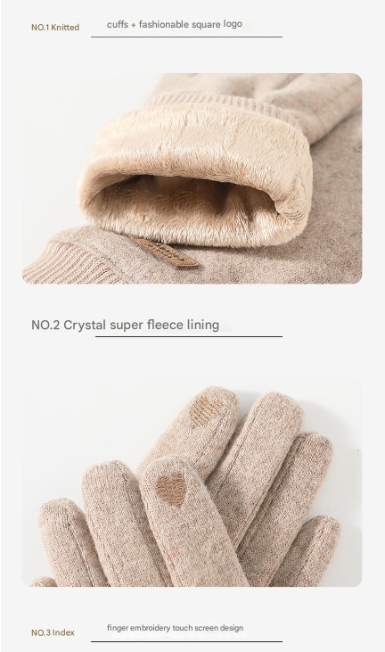 Beige Elegant Women's Wool Blend Winter Gloves - Cozy Fleece-Lined Touchscreen Warmth