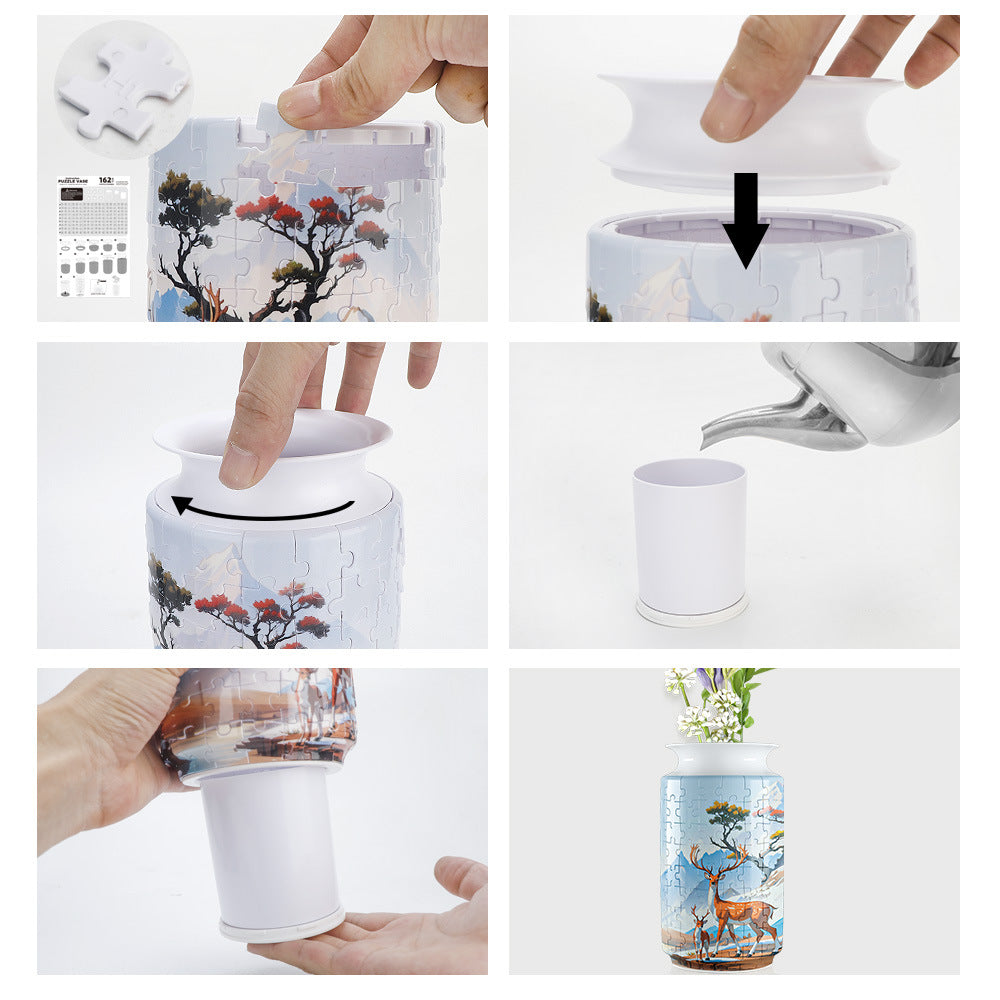 Colorful Style 3 DIY 3D Puzzle Vase - Creative Jigsaw Flower Holder with Waterproof Liner - Decorative Home Accent & Unique Gift