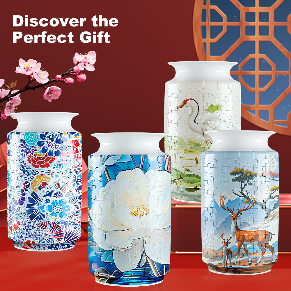 Colorful Style 4 DIY 3D Puzzle Vase - Creative Jigsaw Flower Holder with Waterproof Liner - Decorative Home Accent & Unique Gift