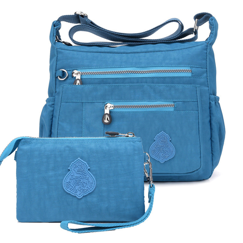 Blue Versatile Womens Nylon Water-Repellent Crossbody Shoulder Bag Set with Matching Clutch Pouch - Lightweight & Multi-Pocket