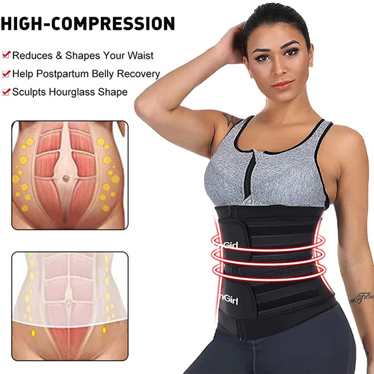 Size L Black Womens Sweat-Enhancing Waist Trainer Belt - Dual Strap Zipper Tummy Control Cincher for Workout & Postpartum Shaping