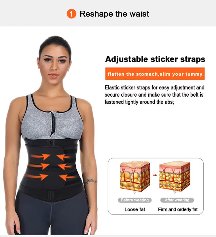 Size 4XL Black Womens Sweat-Enhancing Waist Trainer Belt - Dual Strap Zipper Tummy Control Cincher for Workout & Postpartum Shaping