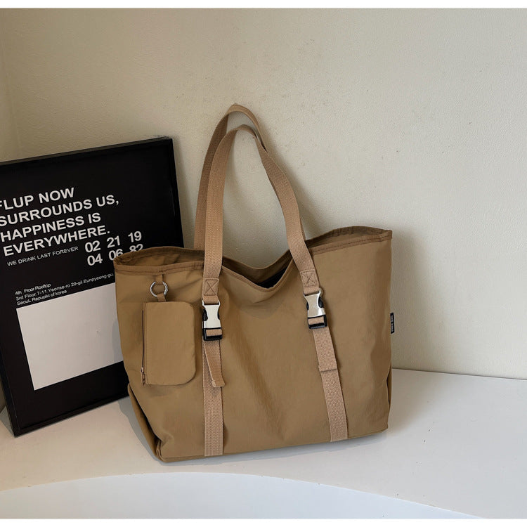 Khaki Women's Large Capacity Nylon Tote Bag - Stylish Casual Shoulder & Crossbody Bag with Detachable Pouch