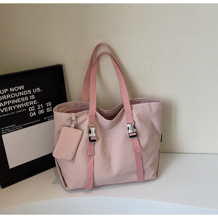 Pink Women's Large Capacity Nylon Tote Bag - Stylish Casual Shoulder & Crossbody Bag with Detachable Pouch