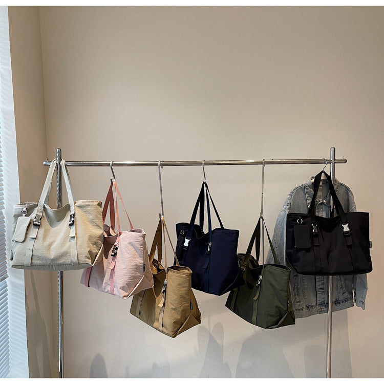Beige Women's Large Capacity Nylon Tote Bag - Stylish Casual Shoulder & Crossbody Bag with Detachable Pouch