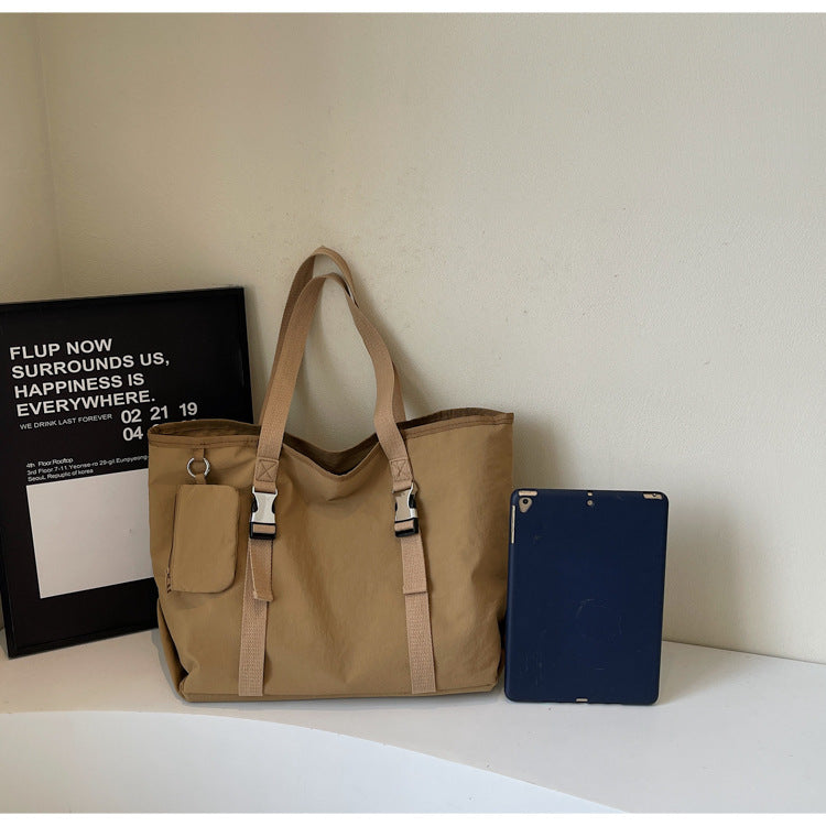 Beige Women's Large Capacity Nylon Tote Bag - Stylish Casual Shoulder & Crossbody Bag with Detachable Pouch