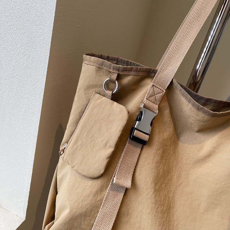 Beige Women's Large Capacity Nylon Tote Bag - Stylish Casual Shoulder & Crossbody Bag with Detachable Pouch