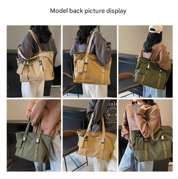 Beige Women's Large Capacity Nylon Tote Bag - Stylish Casual Shoulder & Crossbody Bag with Detachable Pouch