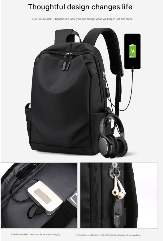 Blue Modern Anti-Theft Laptop Backpack with USB Charging Port - Water-Repellent Travel & Business Bag for 15.6 Inch Laptops