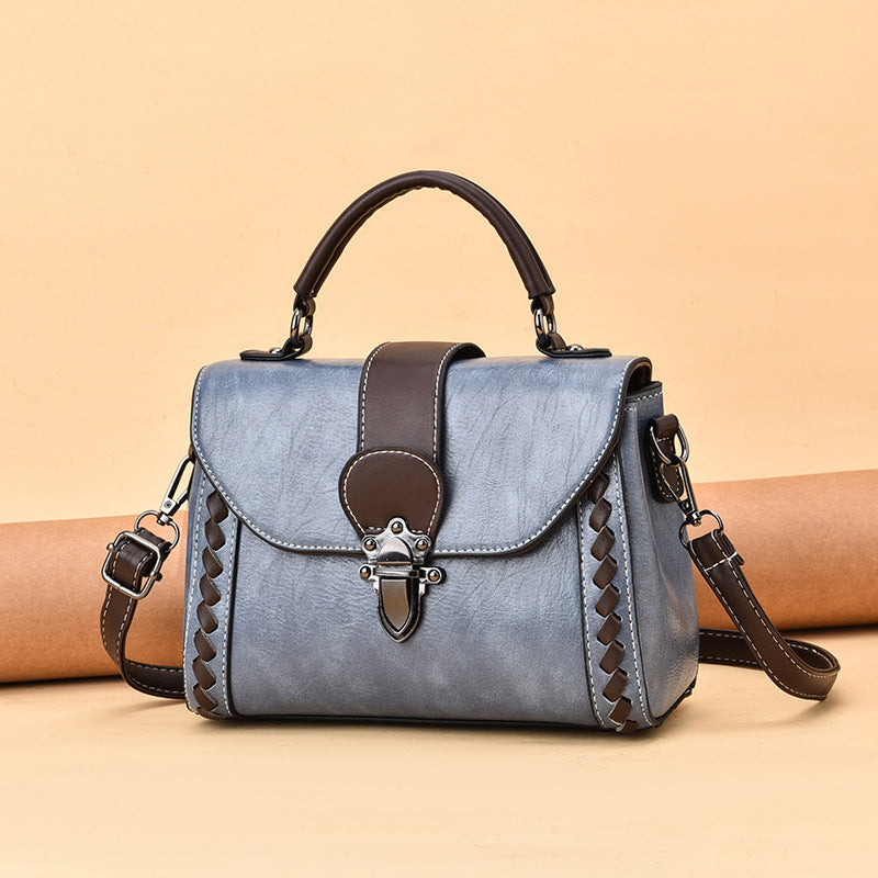 Blue Elegant Women's PU Leather Top Handle Satchel - Versatile Crossbody Bag with Classic Clasp & Braided Detail