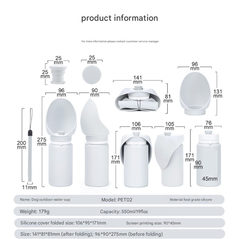 Green Portable Pet Dog Water Bottle 550ml - Foldable Food-Grade Silicone Travel Drinker with Leak-Proof Dispenser