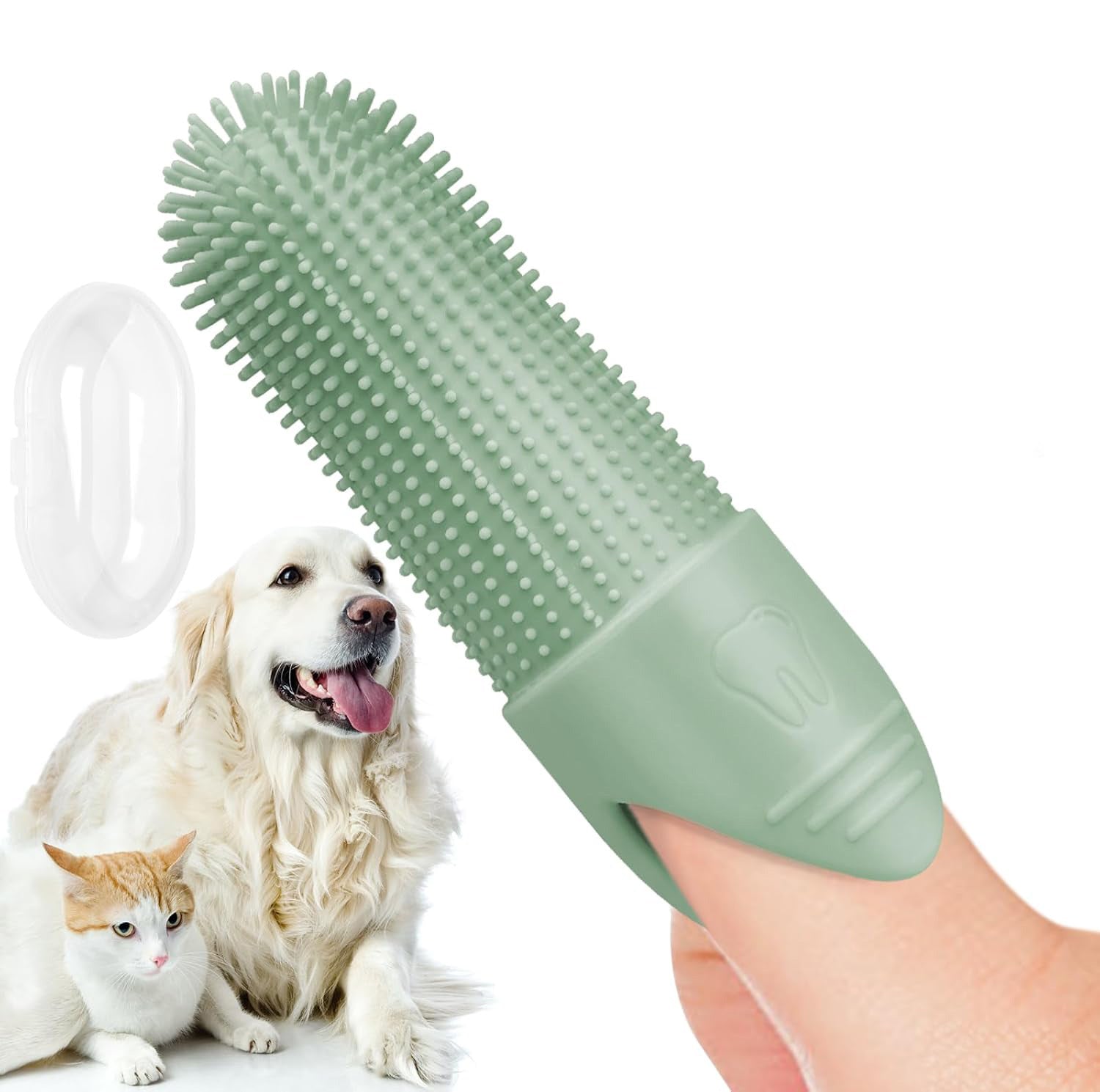 4 Pcs Green Soft Silicone Pet Finger Toothbrush - Gentle Dental Care for Dogs & Cats, Tartar & Plaque Remover