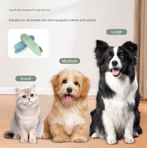 4 Pcs Green Soft Silicone Pet Finger Toothbrush - Gentle Dental Care for Dogs & Cats, Tartar & Plaque Remover