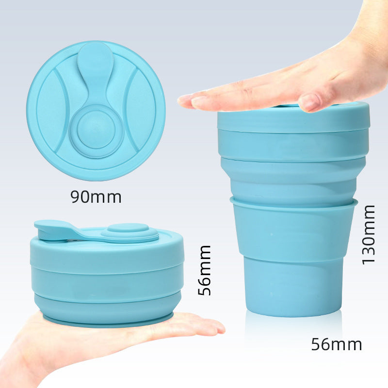 2 Pcs White and Blue 350ml Collapsible Silicone Travel Cup - Portable, Leak-Proof & Food-Grade Drinking Mug with Lid, Insulating Sleeve & Straw