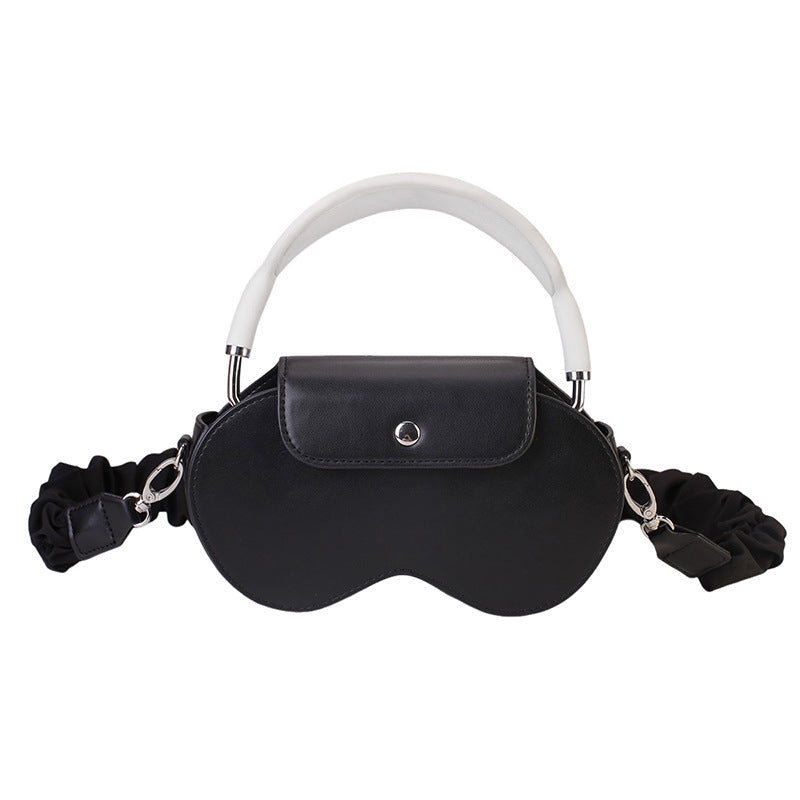 Black Chic PU Leather Crossbody Storage Bag for Apple AirPods Max - Protective Case with Ruched Fabric Strap & Top Handle