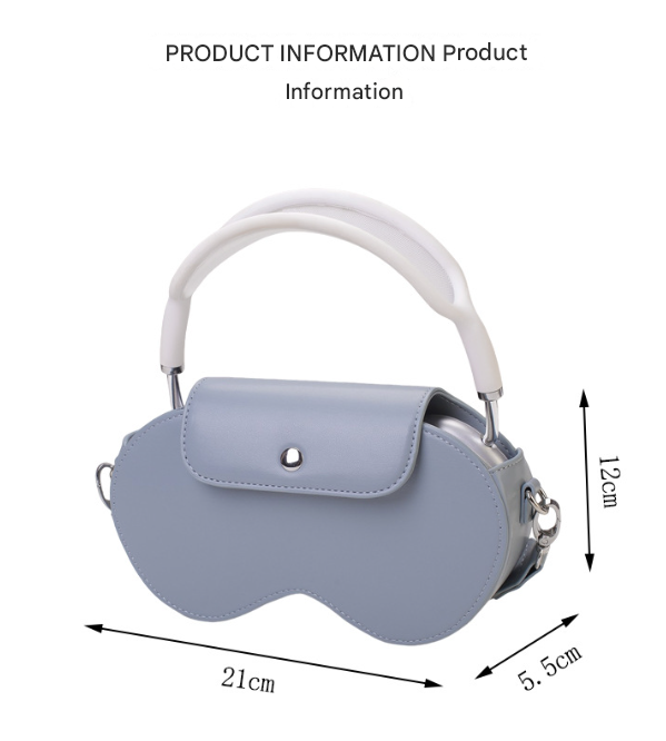 Pink Chic PU Leather Crossbody Storage Bag for Apple AirPods Max - Protective Case with Ruched Fabric Strap & Top Handle