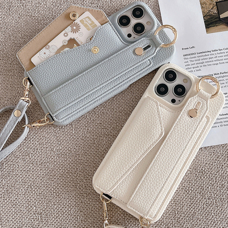 Beige Chic PU Leather Crossbody Wallet Case for iPhone 16 Pro - Card Holder with Detachable Strap & Finger Ring Grip