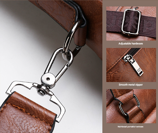 Brown Men's PU Leather Briefcase - Vintage Style Laptop Messenger Bag, Crossbody Satchel for Business & Casual