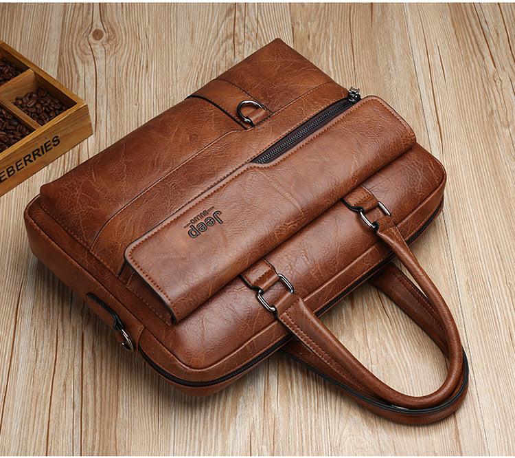 Brown Men's PU Leather Briefcase - Vintage Style Laptop Messenger Bag, Crossbody Satchel for Business & Casual