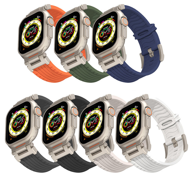 Olive Green Rugged Tactical Silicone Strap for Apple Watch Ultra & Series - Heavy-Duty Metal Clasp