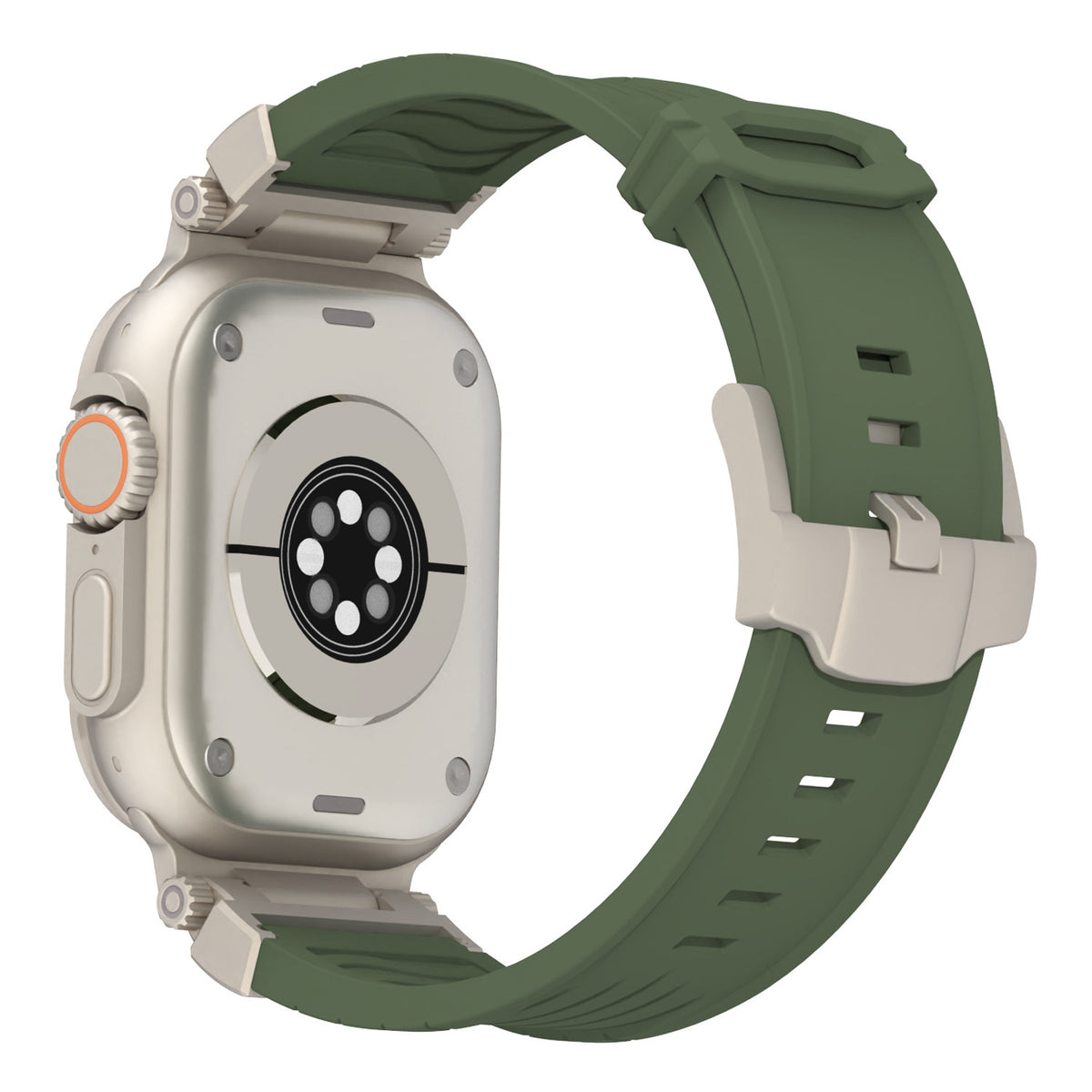 Olive Green Rugged Tactical Silicone Strap for Apple Watch Ultra & Series - Heavy-Duty Metal Clasp