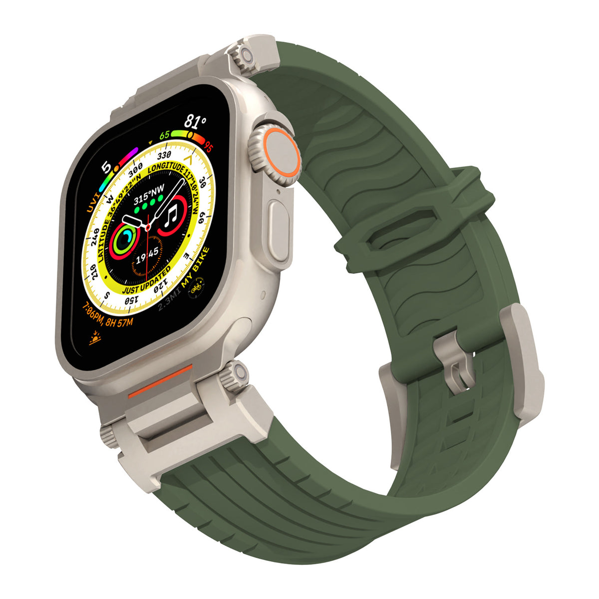 Black Rugged Tactical Silicone Strap for Apple Watch Ultra & Series - Heavy-Duty Metal Clasp