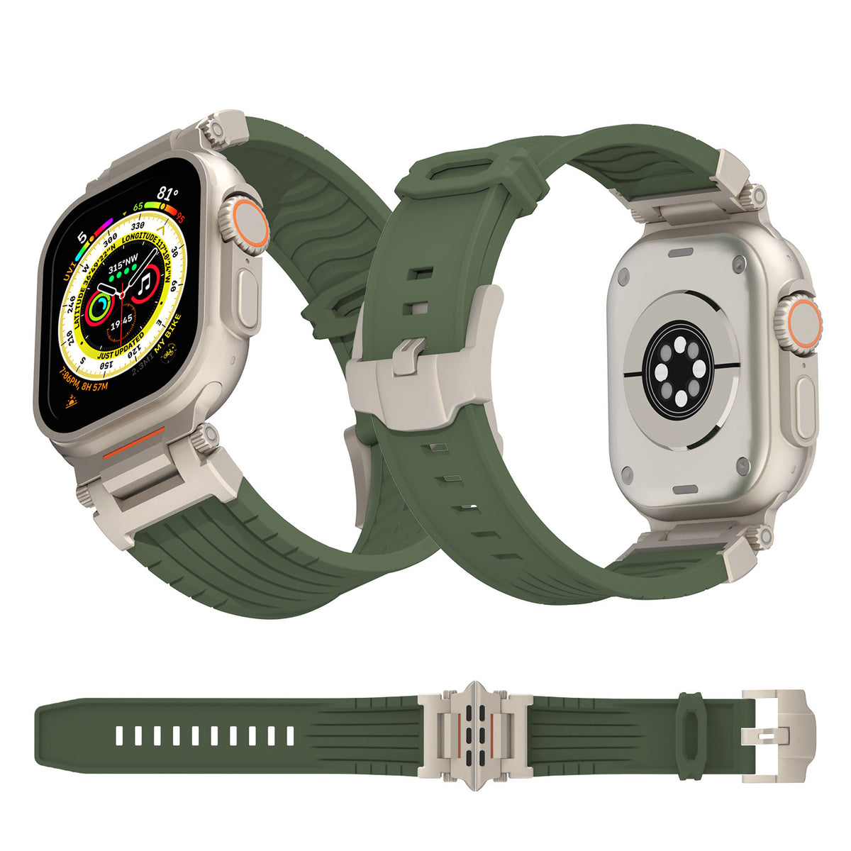 Beige Rugged Tactical Silicone Strap for Apple Watch Ultra & Series - Heavy-Duty Metal Clasp