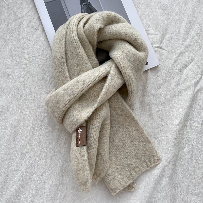 Beige Luxuriously Soft Wool Blend Knit Scarf - Cozy Warm Solid Colour Unisex Winter Essential