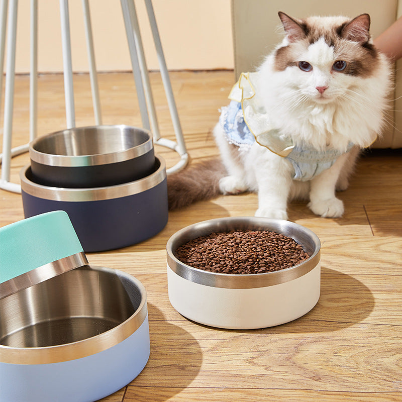 Beige and Silver Premium 304 Stainless Steel Pet Bowl (32oz) - Non-Slip, Anti-Tip Food & Water Dish for Dogs & Cats - Durable & Easy Clean