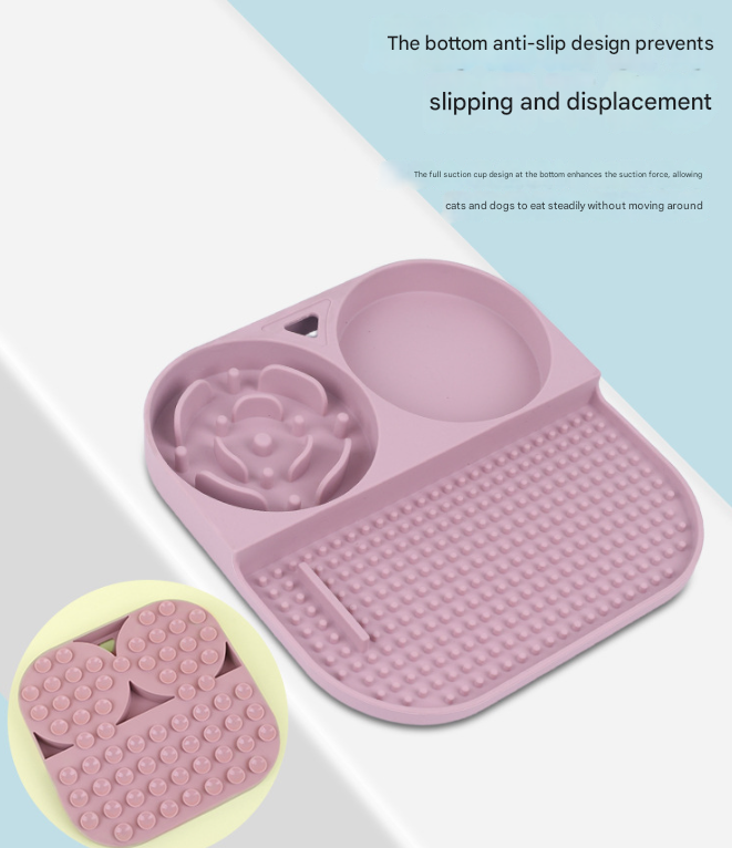 2 Pcs Orange 3-in-1 Silicone Pet Slow Feeder & Lick Mat with Water Bowl - Non-Slip Design for Dogs & Cats