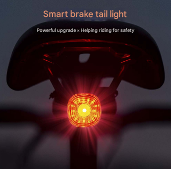 Black and Red Smart Bike Tail Light - Auto Brake Sensing, 6 Modes, USB-C Rechargeable, IP66 Waterproof for Enhanced Cycling Safety