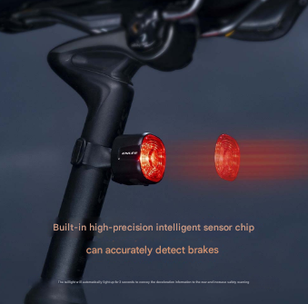 Black and Red Smart Bike Tail Light - Auto Brake Sensing, 6 Modes, USB-C Rechargeable, IP66 Waterproof for Enhanced Cycling Safety