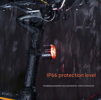 Black and Red Smart Bike Tail Light - Auto Brake Sensing, 6 Modes, USB-C Rechargeable, IP66 Waterproof for Enhanced Cycling Safety