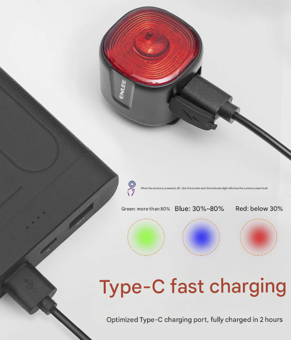 Black and Red Smart Bike Tail Light - Auto Brake Sensing, 6 Modes, USB-C Rechargeable, IP66 Waterproof for Enhanced Cycling Safety