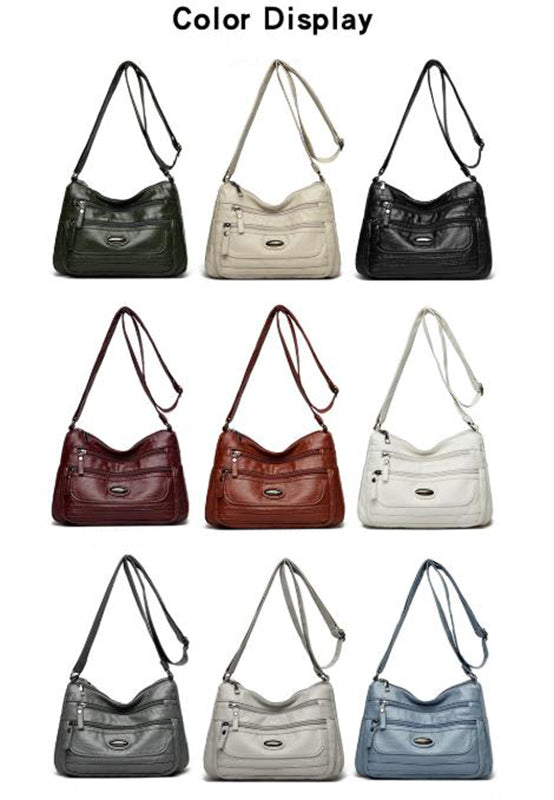 Blue Women's Soft Washed PU Leather Crossbody Bag - Multi-Pocket Casual Shoulder Purse for Everyday Organization