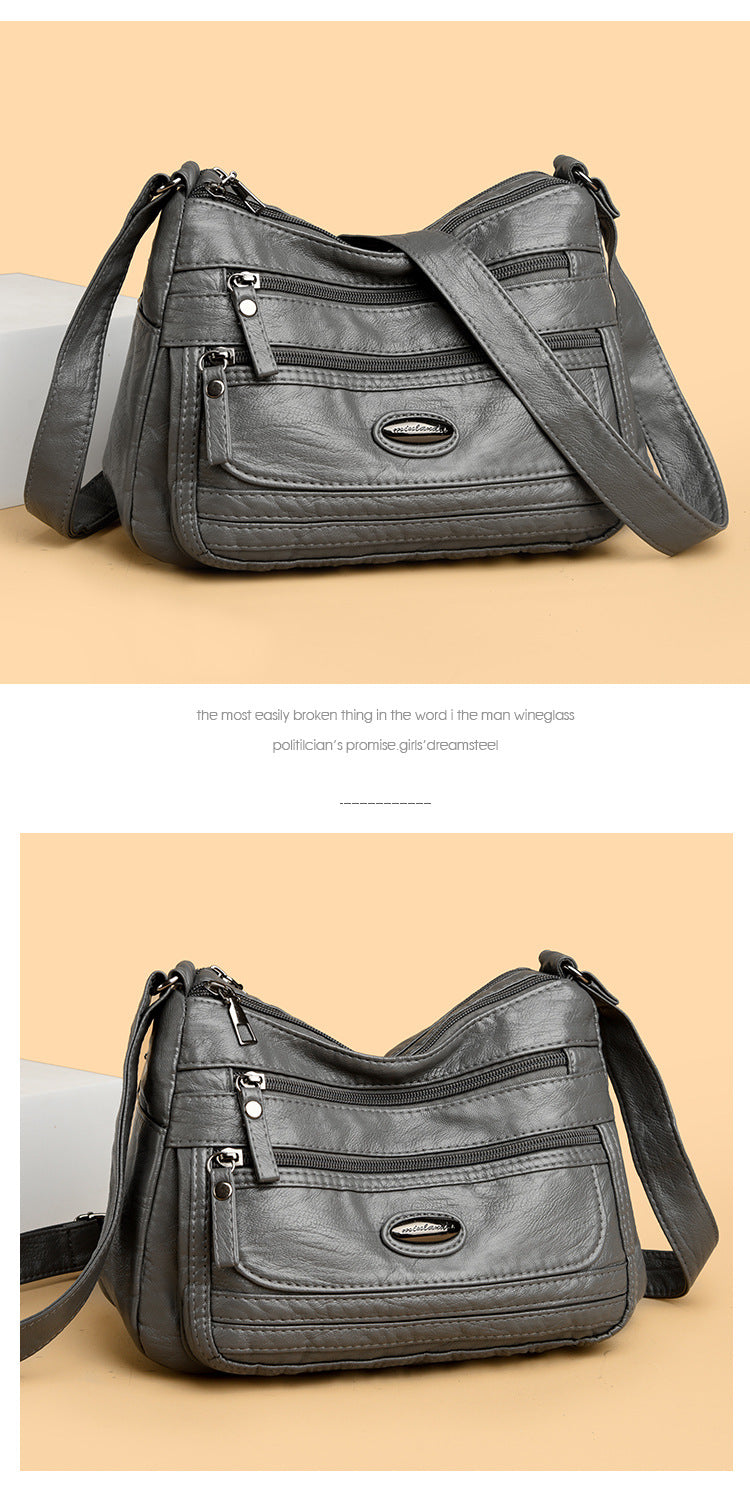 Blue Women's Soft Washed PU Leather Crossbody Bag - Multi-Pocket Casual Shoulder Purse for Everyday Organization