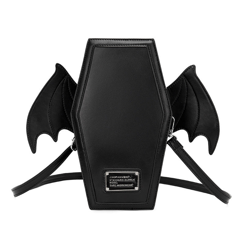 Black Gothic Coffin Bat Wing Convertible Crossbody Bag - Punk PU Leather Shoulder Purse & Mini Backpack