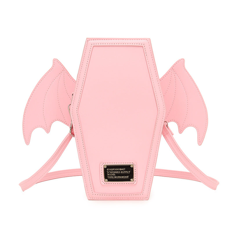 Pink Gothic Coffin Bat Wing Convertible Crossbody Bag - Punk PU Leather Shoulder Purse & Mini Backpack
