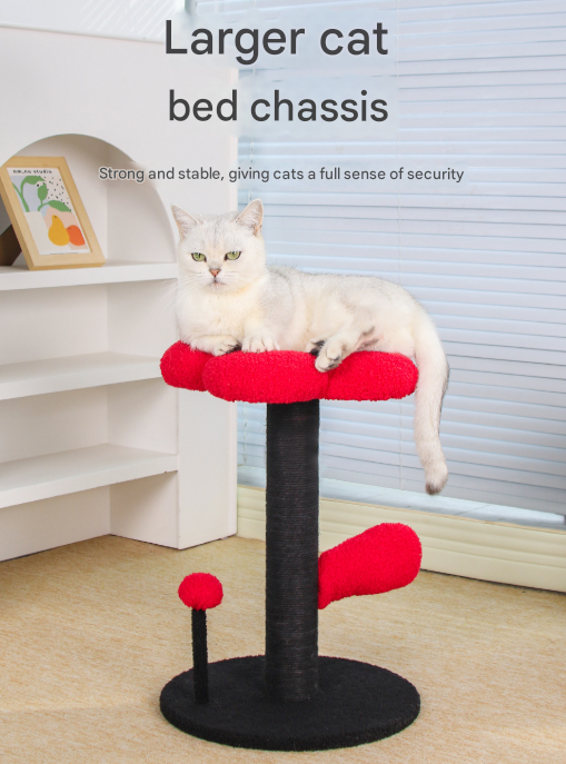 Pink and Black Adorable Flower Cat Tree - Plush Perch, Sisal Scratching Post & Spring Ball Toy