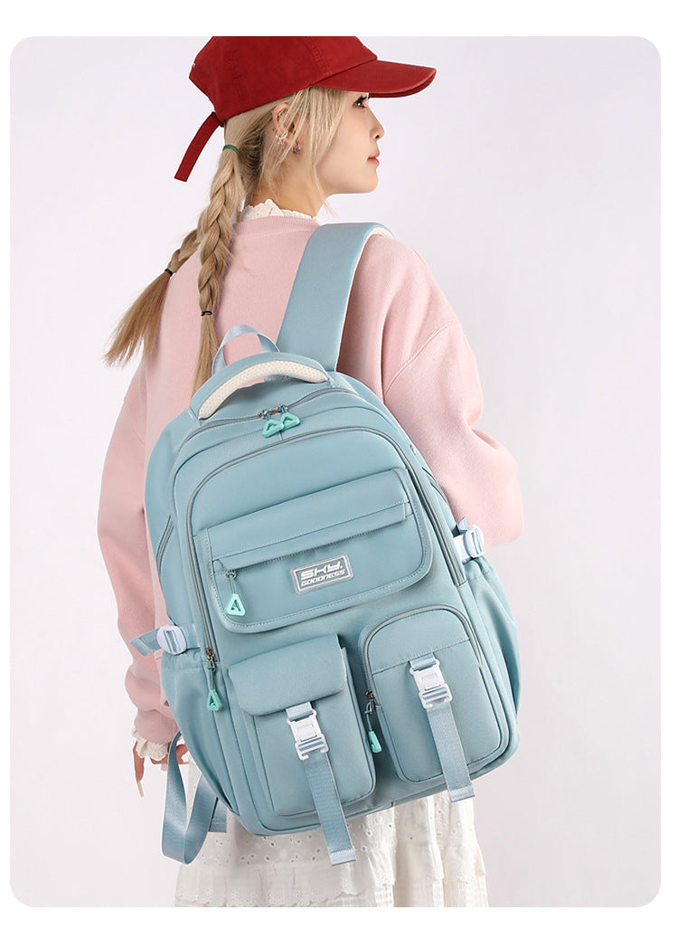 Light Blue Large Capacity Waterproof Student Backpack - Fits 15-Inch Laptop, Multi-Pocket Travel Daypack