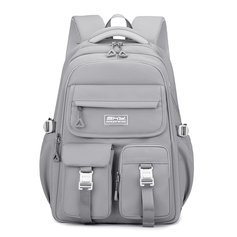 Grey Large Capacity Waterproof Student Backpack - Fits 15-Inch Laptop, Multi-Pocket Travel Daypack