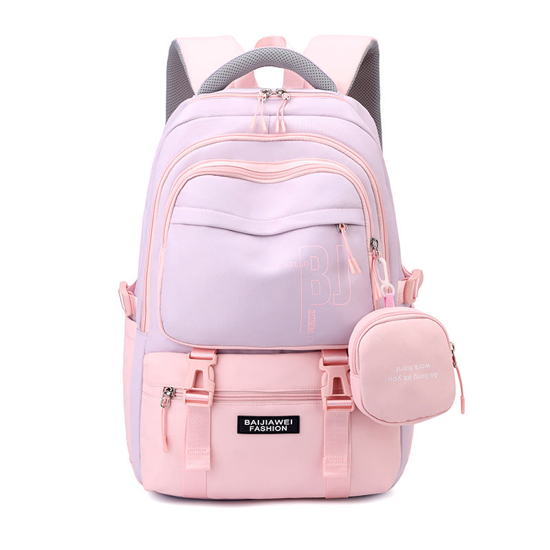 Pink and Purple Large Capacity Student Backpack - Durable Oxford Cloth School Bag with Laptop Compartment & Multiple Pockets