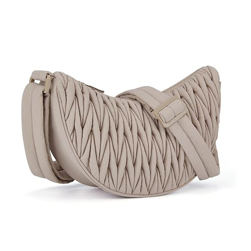 Brown Chic Pleated Crescent Sling Bag - Water-Resistant Lightweight Crossbody & Shoulder Purse
