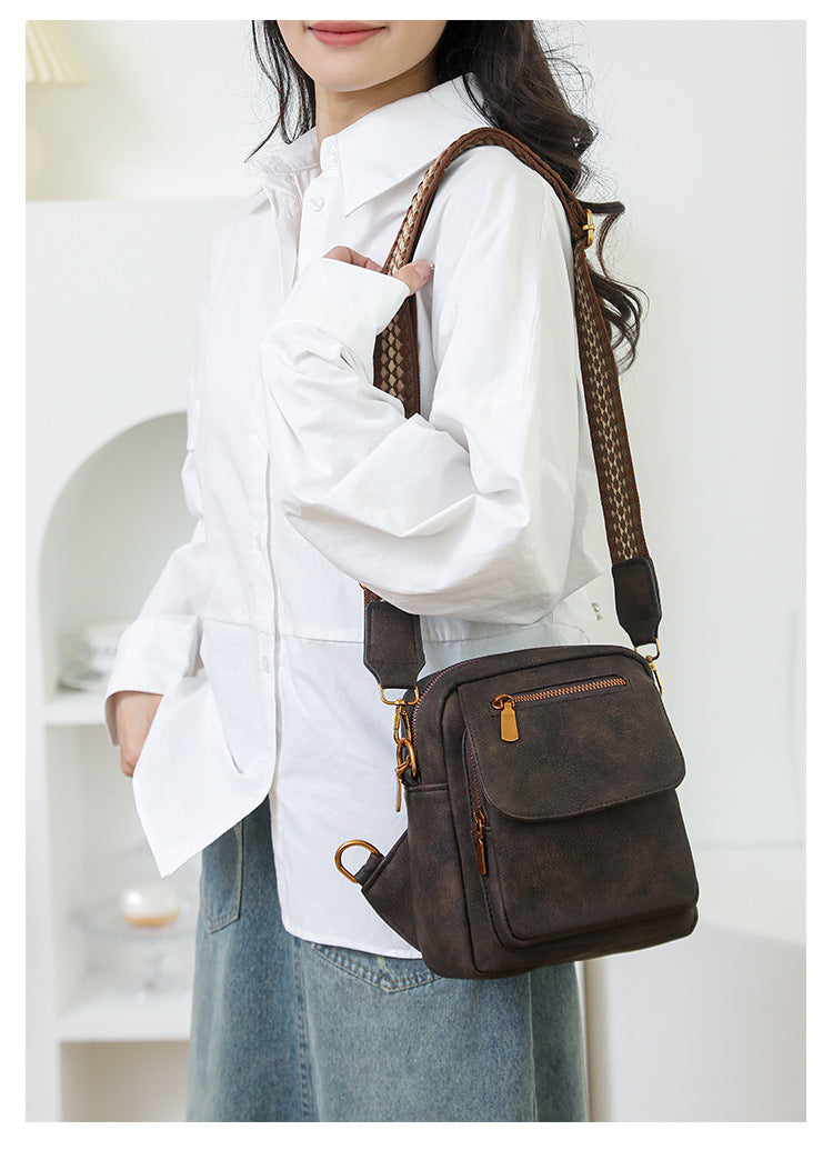Black Stylish PU Leather Sling Crossbody Bag for Women - Multi-Pocket Chest Pack with Adjustable Wide Strap