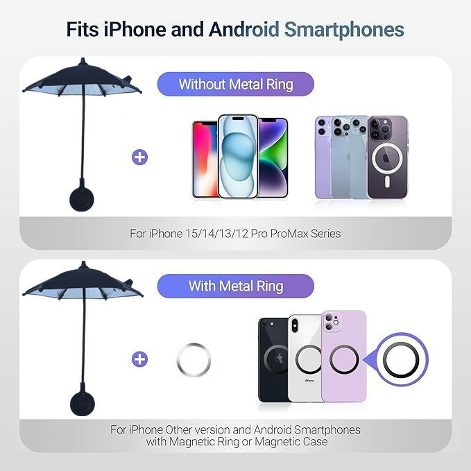 Blue Magnetic Phone Umbrella Sun Shade - Clear Outdoor Screen Visor, Anti-Glare Mini Parasol for iPhone