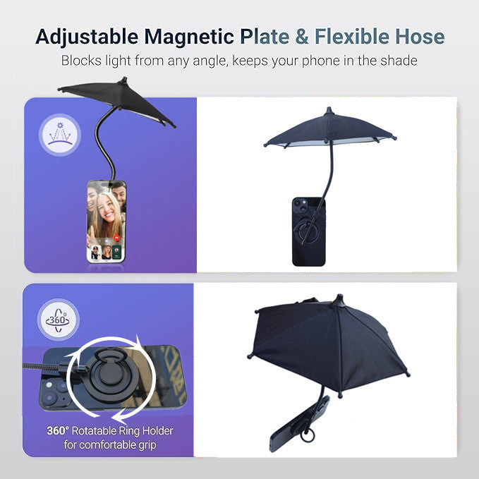 Yellow Magnetic Phone Umbrella Sun Shade - Clear Outdoor Screen Visor, Anti-Glare Mini Parasol for iPhone