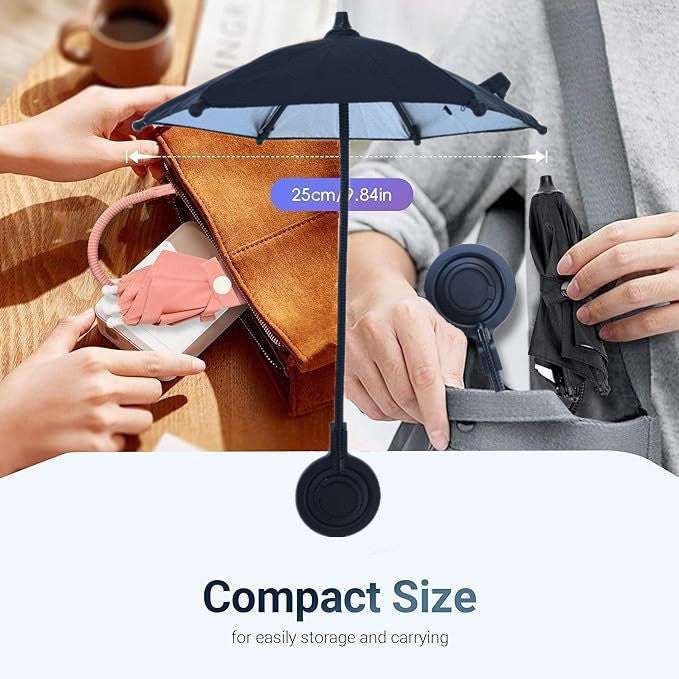 Black Magnetic Phone Umbrella Sun Shade - Clear Outdoor Screen Visor, Anti-Glare Mini Parasol for iPhone